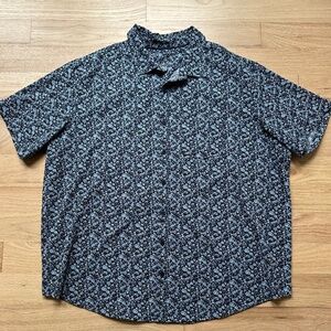 Dark Blue Floral Print Short Sleeve Button Up Shirt